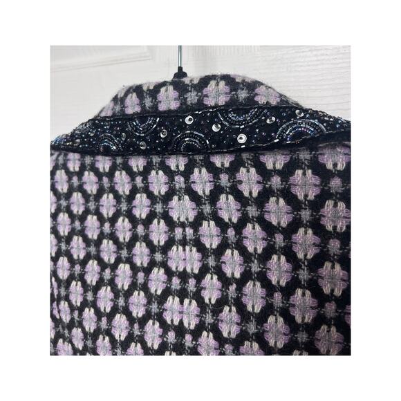 Nine West Women's Wool Blend Lined Coat Sequined Beaded Collar Lapel Size M - Picture 11 of 11